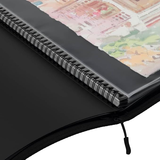 Picturesque Pro Presentation Case- Professional Art Portfolio Folder for Artwork up to 24x36- Zippered Case - Archival Storage Solution w/Two Removable Spiral-Bound Refill Books of 20 Clear Sleeves