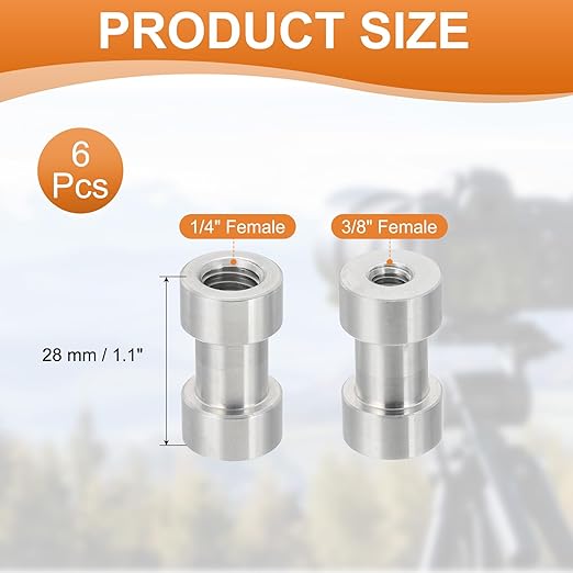 PATIKIL Camera Spigot Screws Converter 1/4" to 3/8" Female to Female, 6 Pack Tripod Screws Adapter Spigot Stud for Light Stand Hot Shoe Cold Shoe Adapter Ball Head Flash, Silver