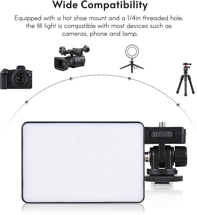 Andoer LED Video Light, Camera Light Mini Photography Lamp Dimmable LED Light Portable Vlog Light 196 LED Beads Battery Powered 2500K-9000K Dimmable with 1/4in Hot Shoe Mount 1/4in Threaded Hole
