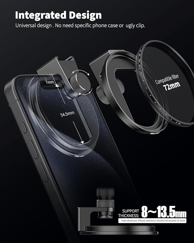 72mm Phone Filter Mount Lens ND Filter Adapter with Cold Shoe Mount, Compatible with 72mm Round Camera Filters, Compatible with iPhone 17 16 15 14 13 12 11 10 Pro Max Plus Samsung Galaxy S24 Ultra