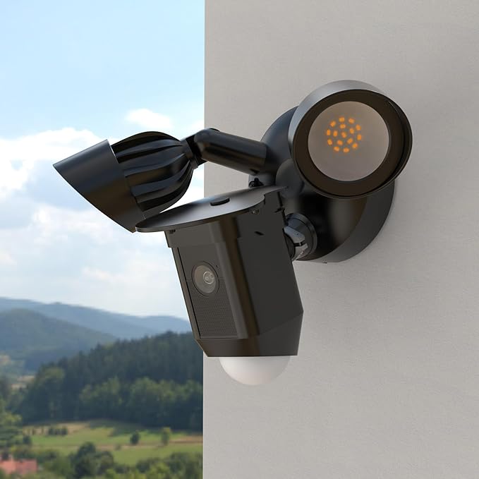 Sun Rain Shade Camera Cover Compatible with R-ing Floodlight Cam Wired Plus, for R-ing Floodlight Outdoor Weather-Resistant Rain Shield Accesorios (Black)