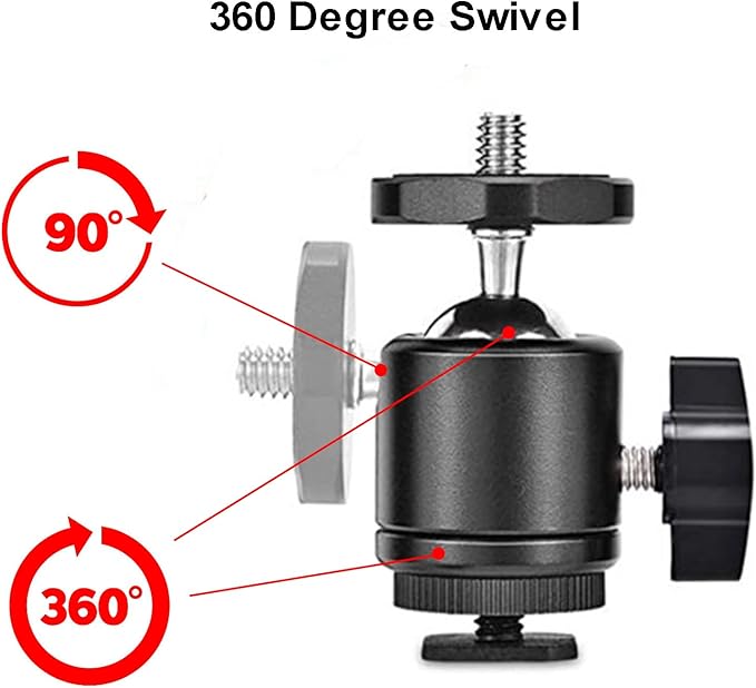 Universal 1/4" Swivel Mini Ball Head Screw Tripod Mount with Hot Shoe（2 Pack）, Eszkozta 360 Degree Rotating Mount Base Adapter for DSLR Cameras HTC Vive Tripods Monopods Camcorder Light Stand…