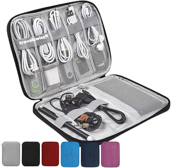 Travel Case Carry Pouch Electronic Accessories Organizer Portable Waterproof Double Layers All-in-One Storage Bag for Power Bank USB Cable Mouse Cords Charger Phone Earphone Flash Drive Black