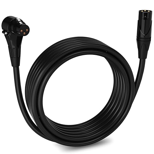 LyxPro 20 Feet Right Angle XLR Female to Male 3 Pin Mic Cord for Powered Speakers Audio Interface Professional Pro Audio Performance Camcorders DSLR Video Cameras and Recording Devices - Black