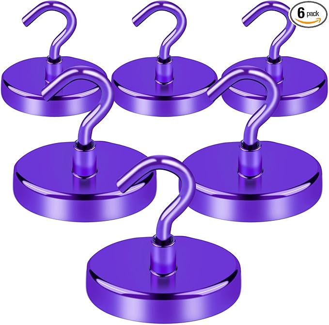 LOVIMAG Cruise Essentials, 170Lbs Cruise Door Magnets, Purple Magnet Hooks for Cruise Cabin Strong Magnetic Hooks for Hanging, Refrigerator, Celling -6 Pack