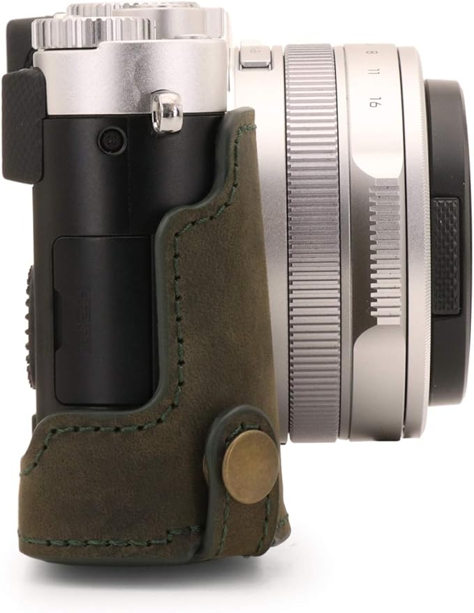 MegaGear MG1698 Ever Ready Genuine Leather Camera Case Compatible with Leica D-Lux 7 - Khaki Green