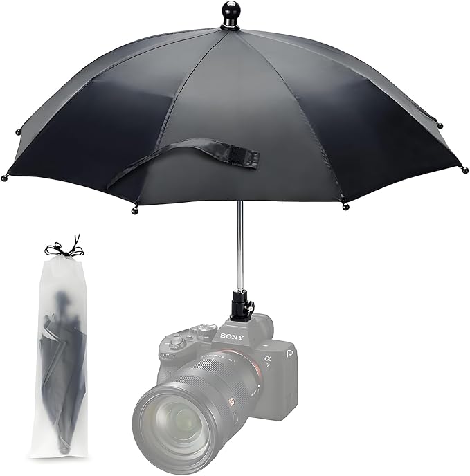 DSLR Mirrorless Camera Hot Shoe Umbrella Rain Cover Protector Sunshade - Compatible with Canon R5, R6, Niko n Z7II, Z6II, Sony A7IV,A7III,and More -19-Inch Diameter Weather Protection for Photography