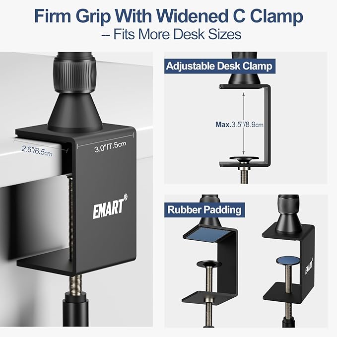 EMART Overhead Camera Mount Rig, Desk Mount & Adjustable Height/Width with Phone Holder, Max Load 26.5lbs, Compatible with DSLR, Smartphones & Webcams for Top Shot, Video, Vlog, Studio Photography