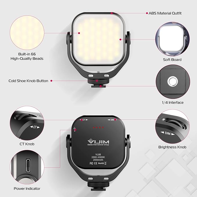 ULANZI U Rig Pro Smartphone Video Rig+ VL49 Pro RGB Video Light+VL66 Bi-Color Adjustable Rechargeable 2500-6500K