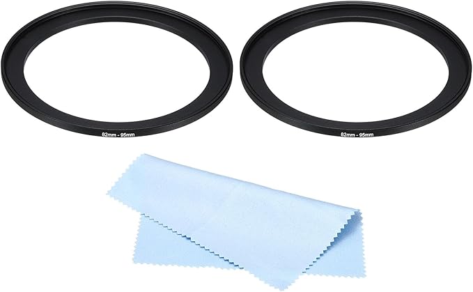 PATIKIL 82mm-95mm Metal Step Up Ring with Cleaning Cloth, 2 Pack Camera Lens Filter Adapter Ring Aluminum Filter Adapter Ring for Camera Lenses Hood, Black