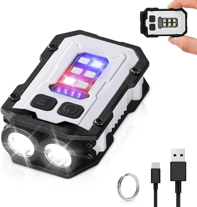 Mini EDC Flashlight, Small Powerful Keychain Flashlight with Side searchlight, High Lumens 800lm, USB-C Rechargeable, keychain light with clip - 8 Mode, IPX4 Waterproof, for hiking, running, White