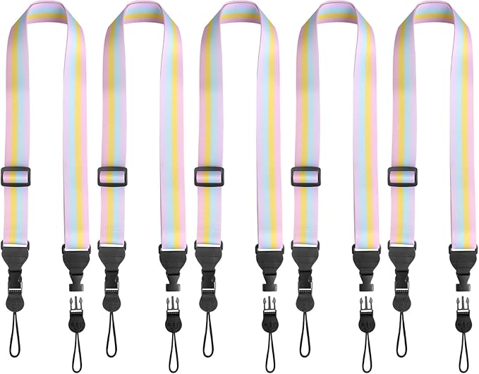 5 Pack Adjustable Shoulder Strap, Nylon Camera Strap, Comfortable Neck Strap for iPad, Cellphone Tablet, Camera, Laptop, Binocular, Luggage Bag (Rainbow Colors Universal Lanyard)