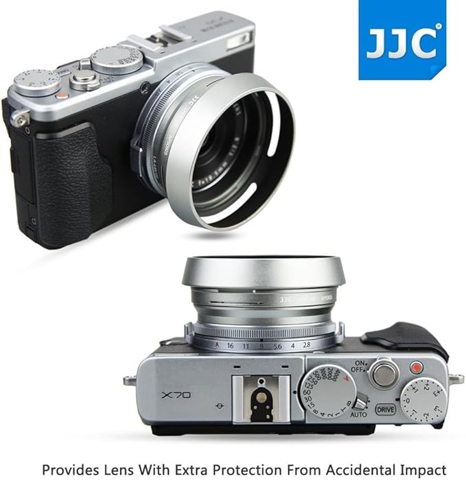 JJC Metal Lens Hood Shade Protector with 49mm Filter Adapter Ring for Fujifilm Fuji X100VI X100V X100F X100T X100S X100 X70 Replaces Fujifilm LH-X100 Lens Hood & AR-X100 Filter Adapter Ring/Silver