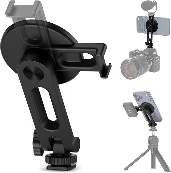 Magnetic Camera Cold Shoe Phone Tripod Mount Holder with Rotatable Cold Shoe & 1/4"-20 Hole,Adjustable Cell Phone Tripod Adapter Attachment for Magsafe iPhone 17 16 15 14 13 12 Pro Max Live Streaming