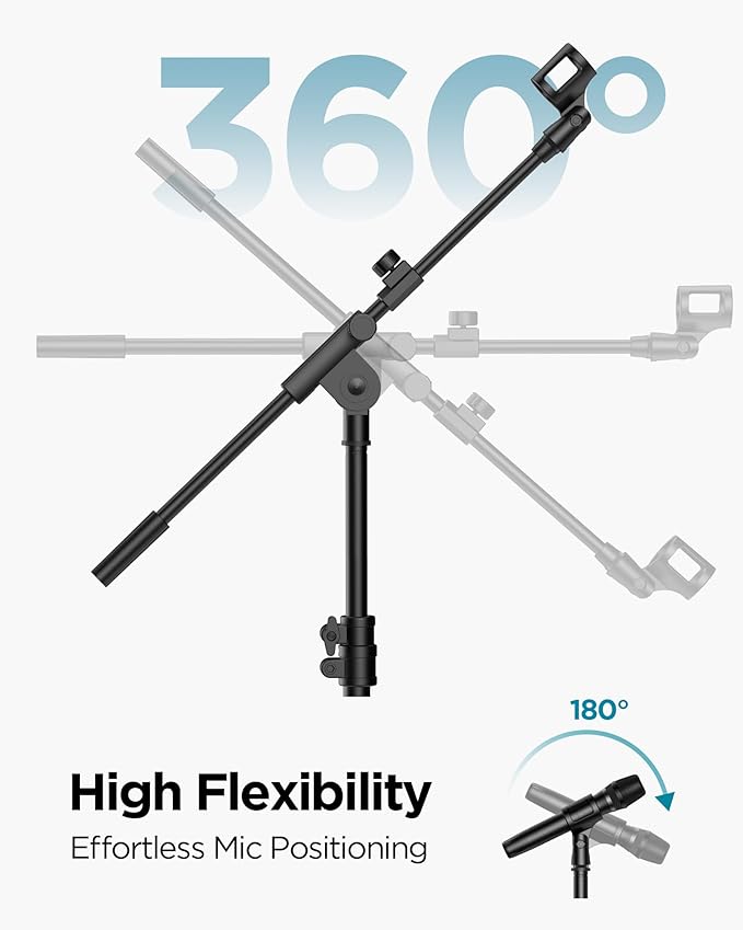 InnoGear Mic Stand Floor, Boom Arm Floor Microphone Stand Height Adjustable Heavy Duty with Iron Base for HyperX SoloCast, HyperX QuadCast S, Razer Seiren V3 Mini, Blue Yeti Shure SM58 and Other Mics