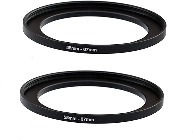 (2-Pcs) 55-67MM Step-Up Ring Adapter, 55mm to 67mm Step Up Filter Ring, 55 mm Male 67 mm Female Stepping Up Ring for DSLR Camera Lens and ND UV CPL Infrared Filter