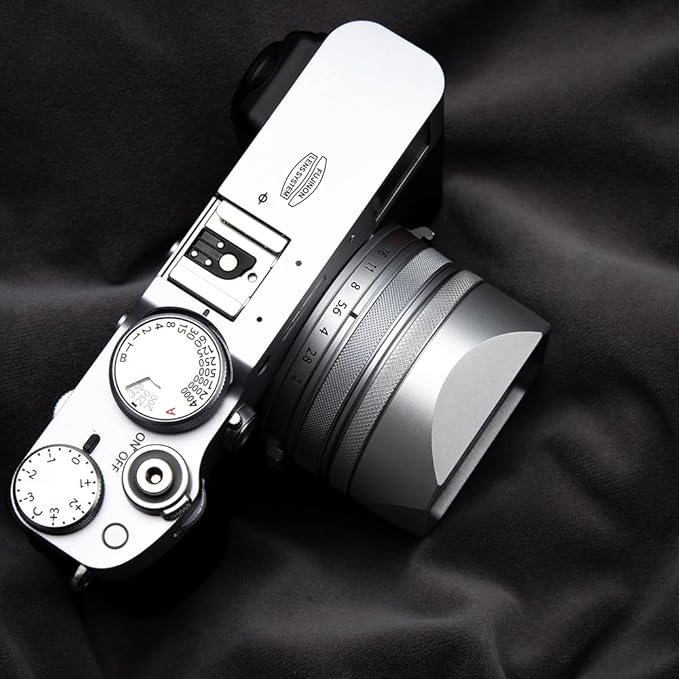 Metal Square Lens Hood (with Cap) with 49mm Adapter Ring for Fujifilm X100V/X100VI Camera Accessories (X100VI-Lens Hood-Silver)