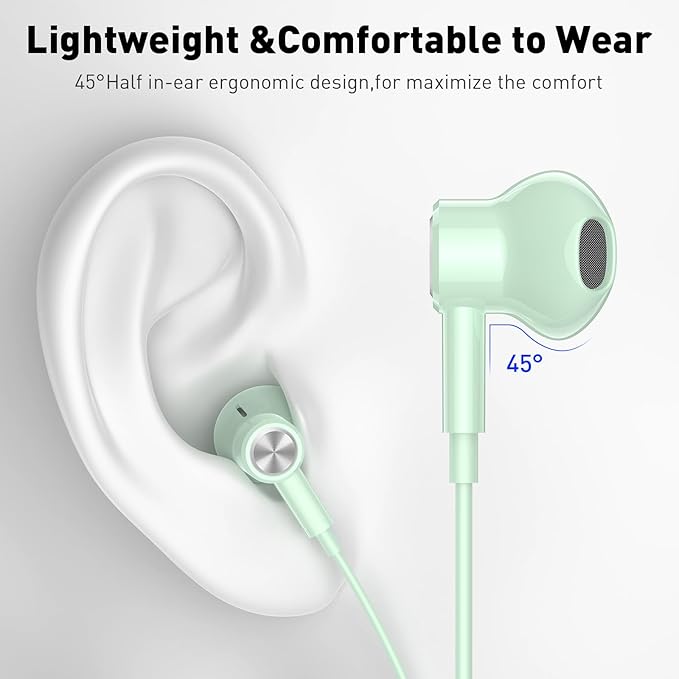 USB C Headphones Wired Type C Earphones for Samsung/Galaxy S26 S25 S24 Plus S23 S22 S21 S20 Note 20 Ultra DAC Magnetic Corded Earbuds for iPhone 15 16 16e 17 Air for Apple/Android Ear Buds Mint