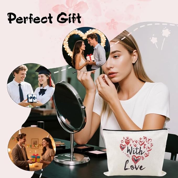 Valentines Day Makeup Cosmetic Bag Heart Toiletry Bag Pouch Engagement Anniversary Wedding Gifts Bags for Womens Wife Girlfriend Fiancee Love You Gift Gf Proposal Gifts Travel Make Up Bags Organizer