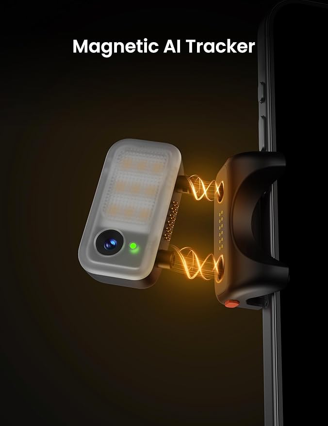 Hohem AI Tracking Sensor with 3-Color Magnetic Fill Light, AI Tracker Compatible with iSteady V3, Cool/Warm/Neutral Light Mode, Smartphone Gimbal Stabilizer Accessories, MTK-L03, Black