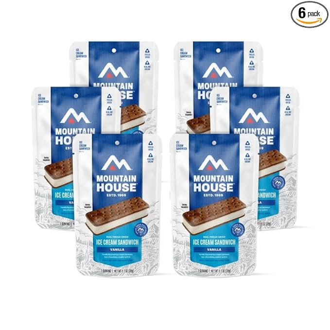 Mountain House Vanilla Ice Cream Sandwich | Freeze Dried Backpacking & Camping Food | 6-Pack