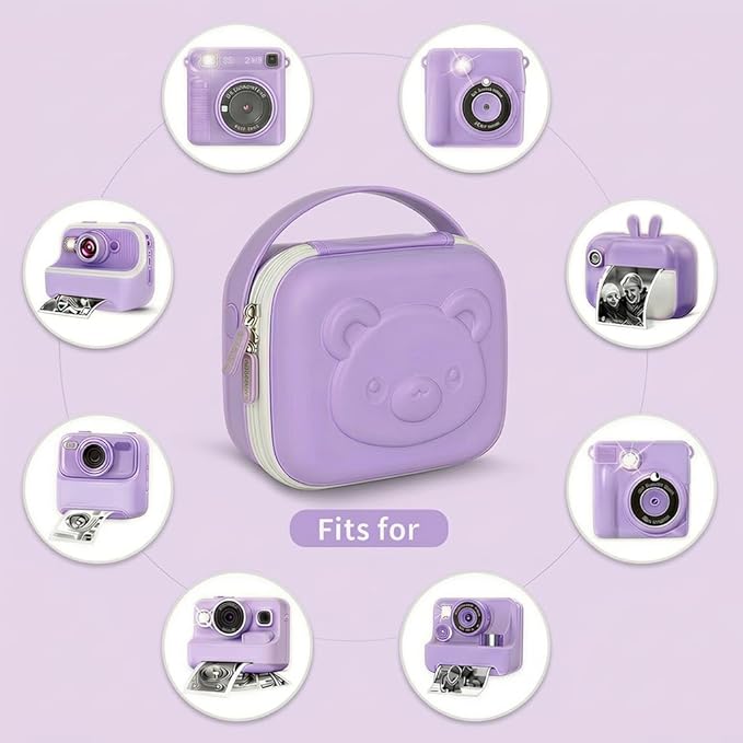 PAIYULE Kids Instant Print Camera Case with 3 Rolls Prints Paper Compatible with ESOXOFFORE for Dylanto for DUDUDRAGON for GKTZ for ETIKEZ for Dafotil Toddler Digital Cameras(Bear Light Purple)