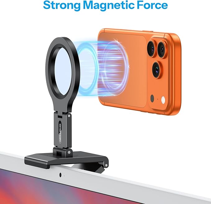OMOTON VC07 360°Rotating Continuity Camera Mount for iMac Desktop Monitor Mount with 1/4" Screw, Adjustable Magnetic Phone Stand for MagSafe iPhone 17/16 Pro Max Air, Mac, Gym, TV, 4K, Laptop