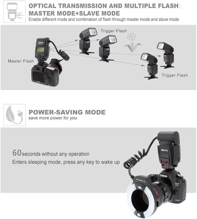 Meike MK-14EXT LED E-TTL Macro Ring Flash For Canon 5D II III 6D 7D 60D 70D 700D SLR Camera with 7 Adapter Ring