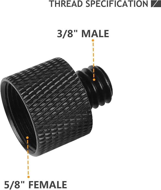 Mic Stand Adapter 5/8 Female to 3/8 Male Screw Adapter Thread for Microphone Stand Mount to Camera Tripod Adapter 2 Pack
