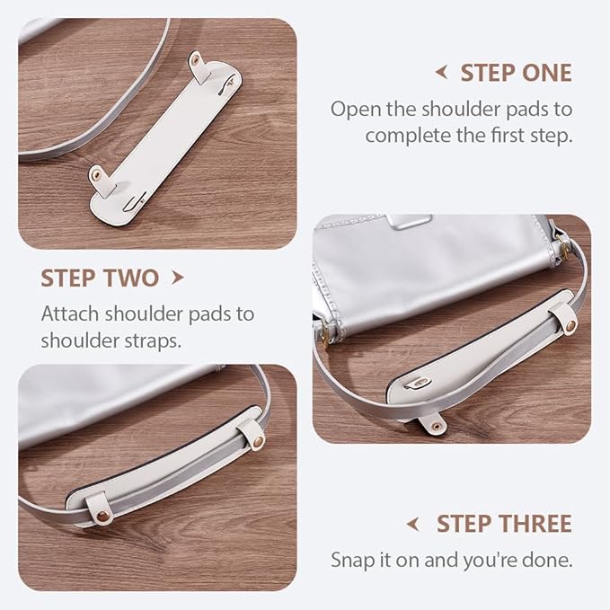 Beebeecraft 2 Sets PU Leather Pad Strap White Adjustable Non Slip Detachable Cushion Covers Shoulder Straps Pads Replacement for Trendy Tote Bags Handbag Messenger Camera Purse Backpack