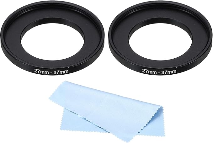 PATIKIL 27mm-37mm Metal Step Up Ring with Cleaning Cloth, 2 Pack Camera Lens Filter Adapter Ring Aluminum Filter Adapter Ring for Camera Lenses Hood, Black