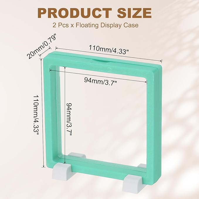PATIKIL 2Pcs Floating Display Case, 4.3 Inch Jewelry Display Case Stand Challenge Coin Holder Frames Transparent Small Storage Box 3D for Necklace Bracelets Pendants, Sky Blue/White