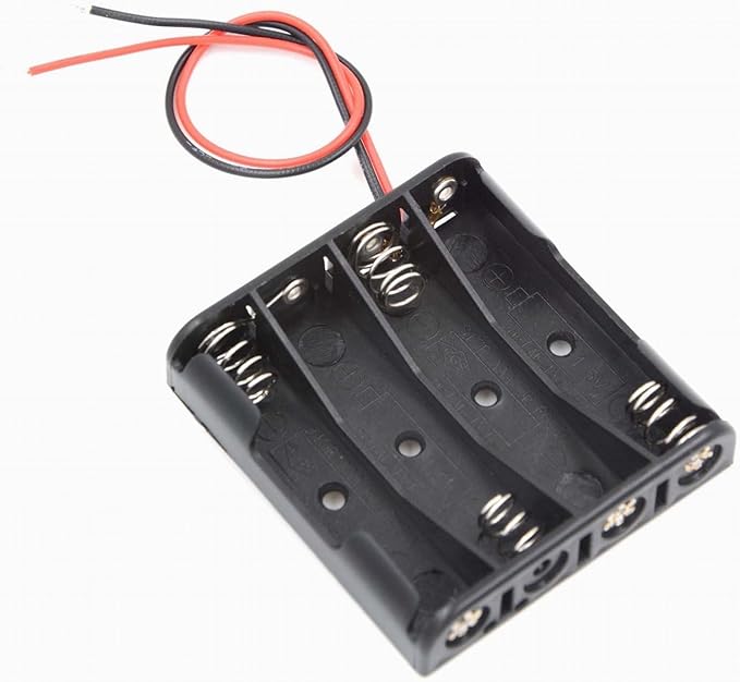 6PCS 4 x 1.5V AAA Battery Spring Clip Black Plastic 4 x 1.5V AAA Battery Case Holder Box Black Red Wire Leads