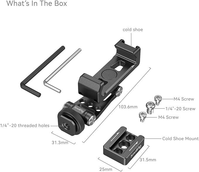 SMALLRIG Universal Phone Tripod Mount, Metal Cell Phone Mount with Cold Shoe Mount and M4 Screws for DJI RS 4 Mini/Pro, Free Adjustment Phone Mount Adapter for iPhone 17 16, for Samsung Galaxy- 4301