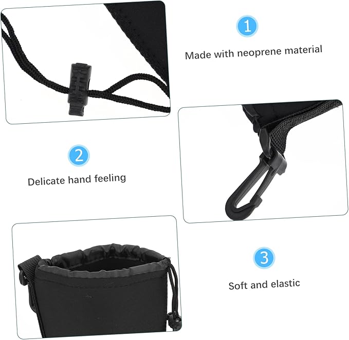Camera Lens Bag 2Pcs Neoprene Padded Lens Pouch with Drawstring Protective Case for Dslr Lenses 5.5 X 3.7 X 3.7 Inch Compact Storage