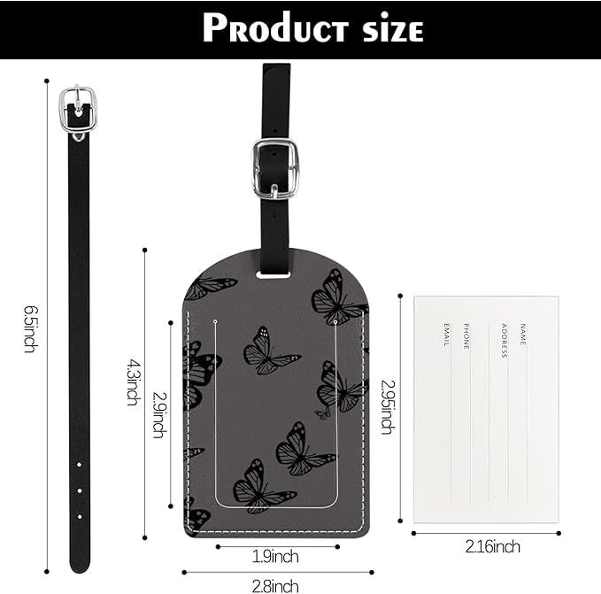 2 Pack Luggage Tag Suitcase Tags PU Leather Identifiers Privacy Cover Luggage Tags Aesthetic Cute Travel Bag Labels for Women Girls Men-Butterfly