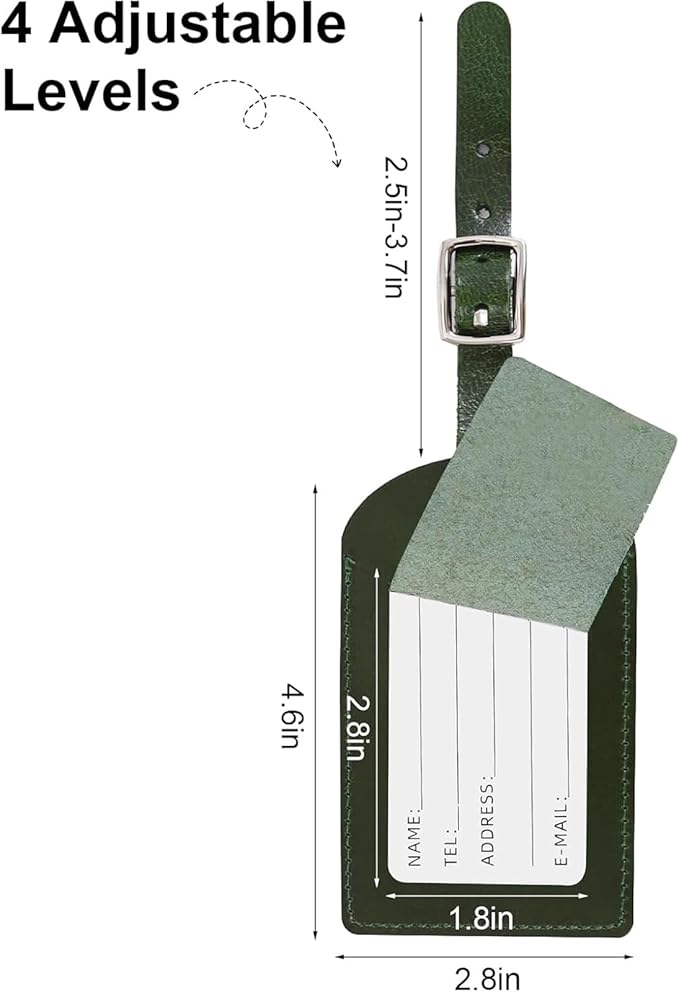 Ringsun Genuine Leather Luggage Tag for Suitcases ID Tags Bag Tags for Luggage (4 Pack, Green)