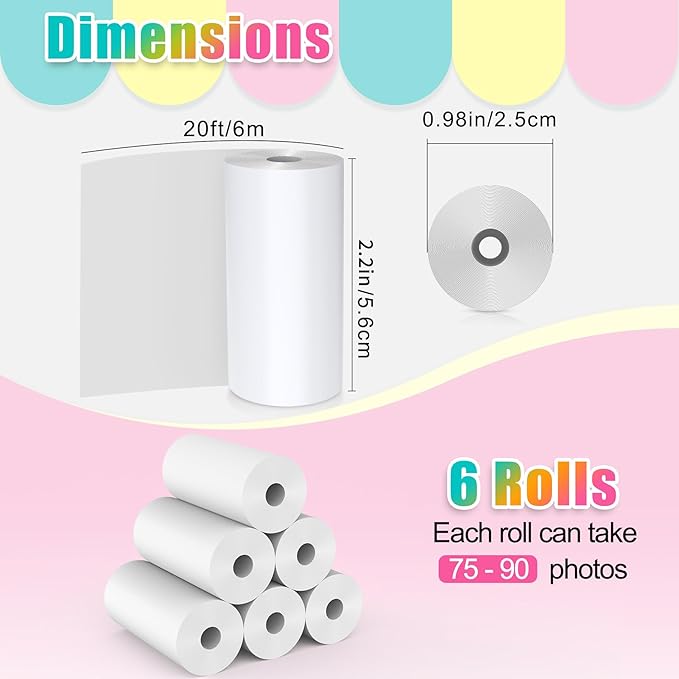 6 Rolls Instant Print Camera for Kids Refill Print Paper - Hikkon Thermal Print Paper Rolls Photo Print HD Printing for Most Kids Instant Camera - Paper Only