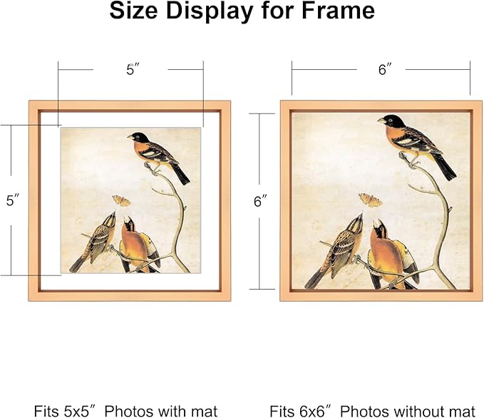 BKABOT 6x6 Picture Frame, Gold Metal Photo Frames with HD Glass, Fits 5x5 with Mat or 6 x 6 without Mat, Display for Wall and Table, 1 Pack