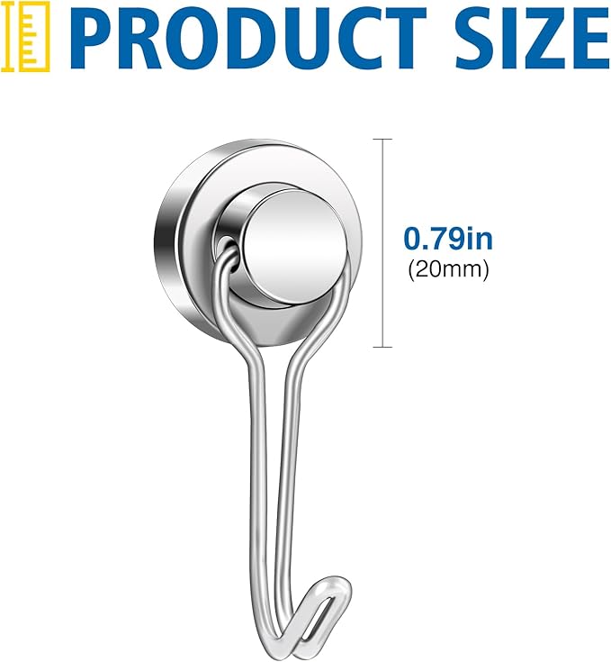 BAVITE E Swivel Swing Magnetic Hooks New Upgraded, 40LB(8pack) Refrigerator Magnet Hook,Strong Neodymium Magnets, Perfect for Refrigerator and Other Surfaces,62mm(2.44In) in Length