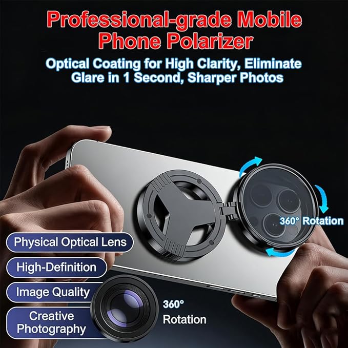Anti-Glare Magnetic Phone Filter, 52mm Rotatable Expandable Cpl Polarizing Filter, Quick Mount, Reduces Reflections Enhances Colors (2pcs)