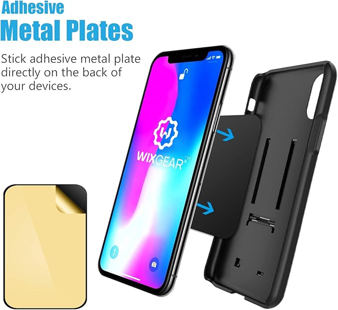 Mount Metal Plate with Adhesive for Magnetic Cradle-Less Mount by WixGear - X4 Pack 2 Rectangle and 2 Round (Compatible with Magnetic mounts) (Black)