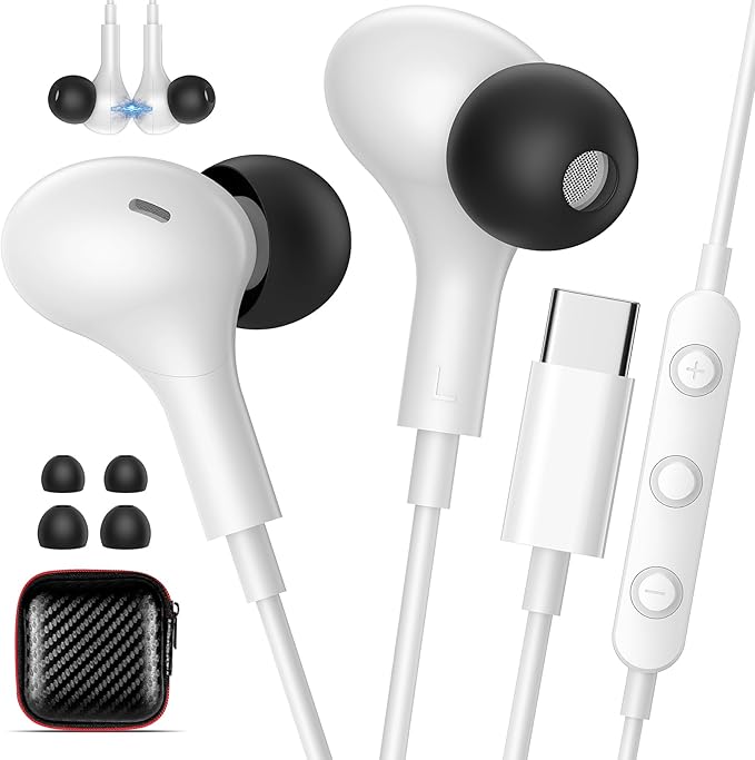 USB C Earbuds with Microphone Cute in Ear Wired Headphone USB-C Plug Ear Buds Corded Head Phone Magnetic Type C Earphone for iPhone 17 Pro Max 16 Plus 15 16e for Samsung A17 A16 S26 S25 S24