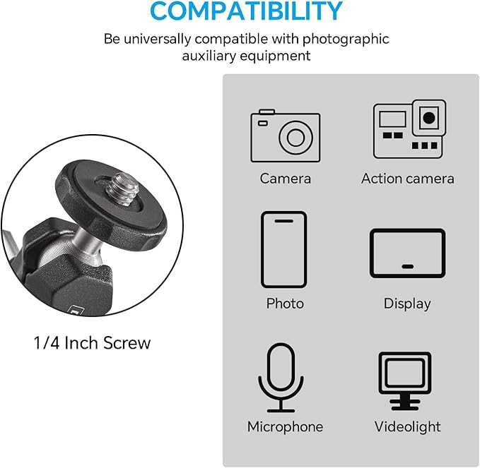 Super Clamp Camera Clamp Mount Monitor 360°Ballhead Magic Arm Double Ball Head Adapter with 1/4"-20 & 3/8"-16 Thread for Canon Nikon DSLR Camera/Gopro/LED Light Ronin-M/Ronin MX/FreeflyMOVI