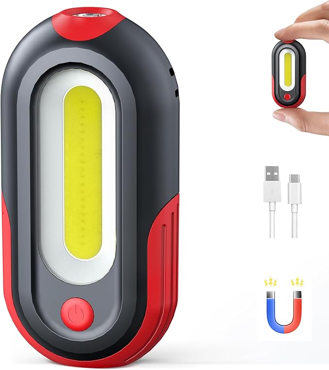 Magnetic Flashlight Rechargeable, Mini Pocket EDC Flashlight, 1500mAh Spotlight and Floodlight with Type-C Charging, 5 Modes Portable Keychain LED Flashlight for Car Repair, Emergency