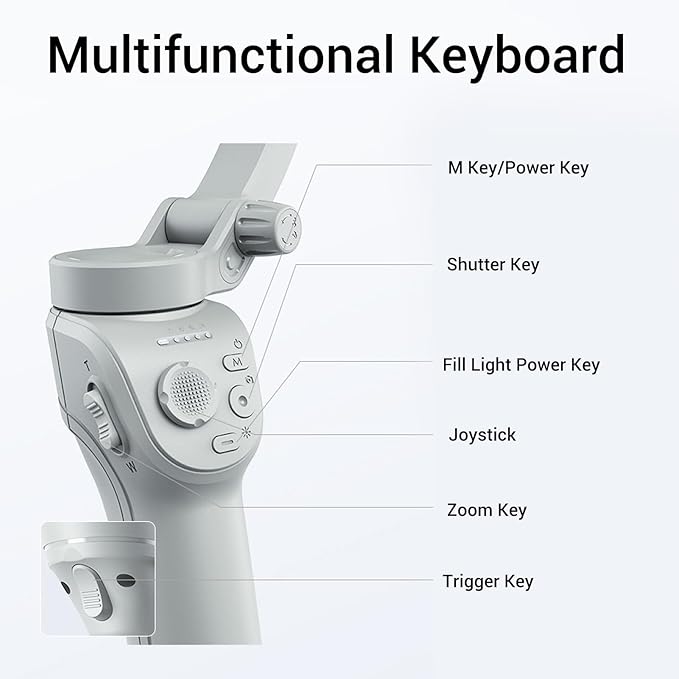 Yoidesu 3 Axis Gimbal Stabilizer, Handheld Gimbal Tripod with Fill Light, Built in Tripod, AI Auto Face Object Tracking, Foldable Rotating Stabilizer for Video Recording