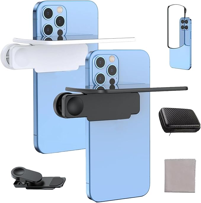 Mirror Effect Lens - Capture Stunning Reflections Instantly, Smartphone Camera Mirror Reflection Clip Kit for iPhone and All Phones, Adjustable HD Glass Smartphone Photography Flip for Travel (B+W)