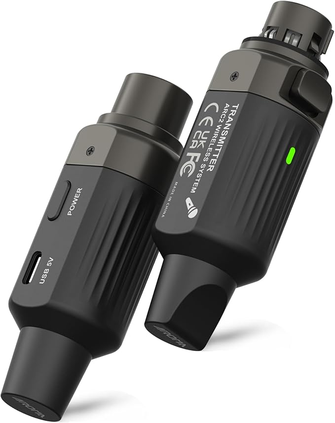 Aroma Wireless XLR Transmitter and Receiver, Professional UHF Wireless Microphone System for Stable Transmission, 7-Channel, 130ft Range, Mic Adapter for Dynamic Mic/Audio Mixer/PA/Church, ARC2