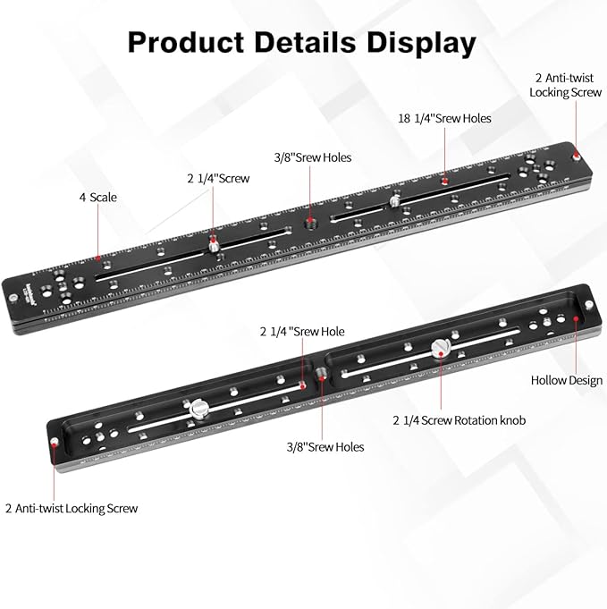 Koolehaoda 400mm Rail Plate Multi-Purpose Dual Rail Quick Release Plate Aluminium Alloy Plate Compatible with Arca Swiss for Camera