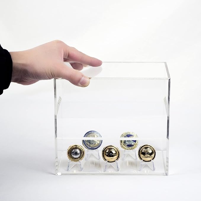 5 Ring Championship Ring Display Case, Clear Tournament Ring Holder Box, Acrylic Display Easel and Stand Holder for Multiple Rings Baseball Softball Football Cheer Leading Ring, Removable Door